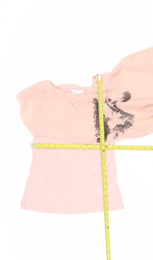 HEY HEY Women's Pink Asymmetrical Chiffon Blouse Size S