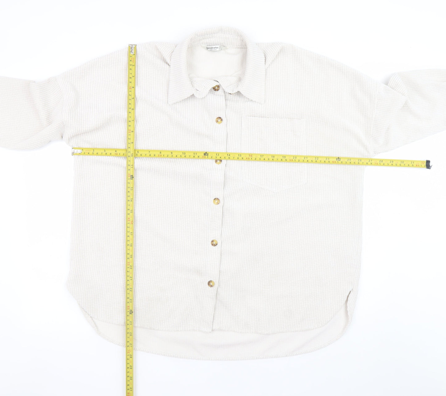 Stradivarius Women Beige Corduroy Button Jacket Size 14