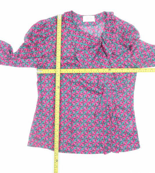 Savida Women’s Pink Geometric Ruffle Wrap Blouse Size 8