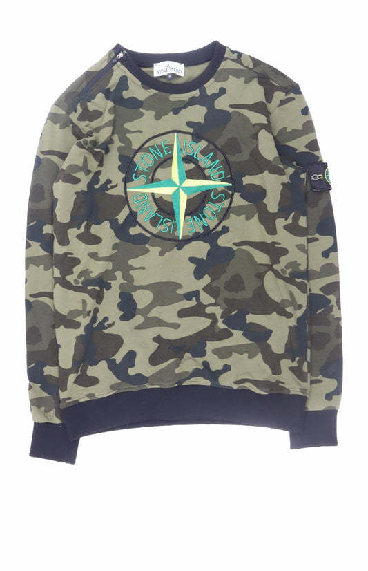Stone Island Men's Green Camouflage Pullover Sweatshirt M