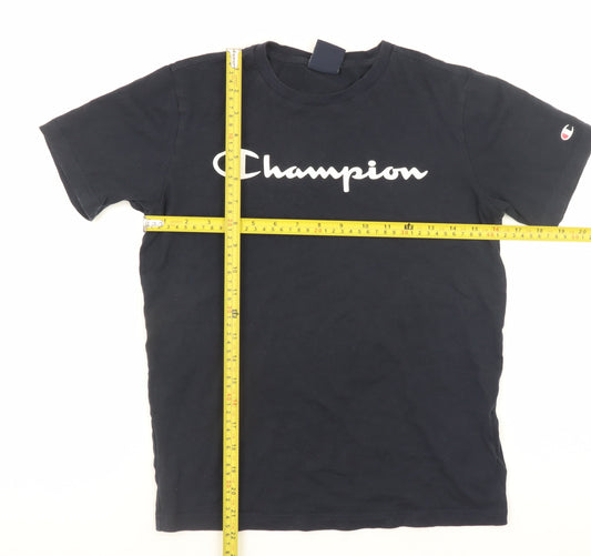 Champion Teens Black Large Crew Neck Short Sleeve Cotton Sports T-Shirt