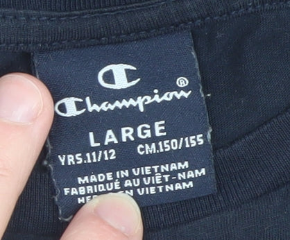 Champion Teens Black Large Crew Neck Short Sleeve Cotton Sports T-Shirt