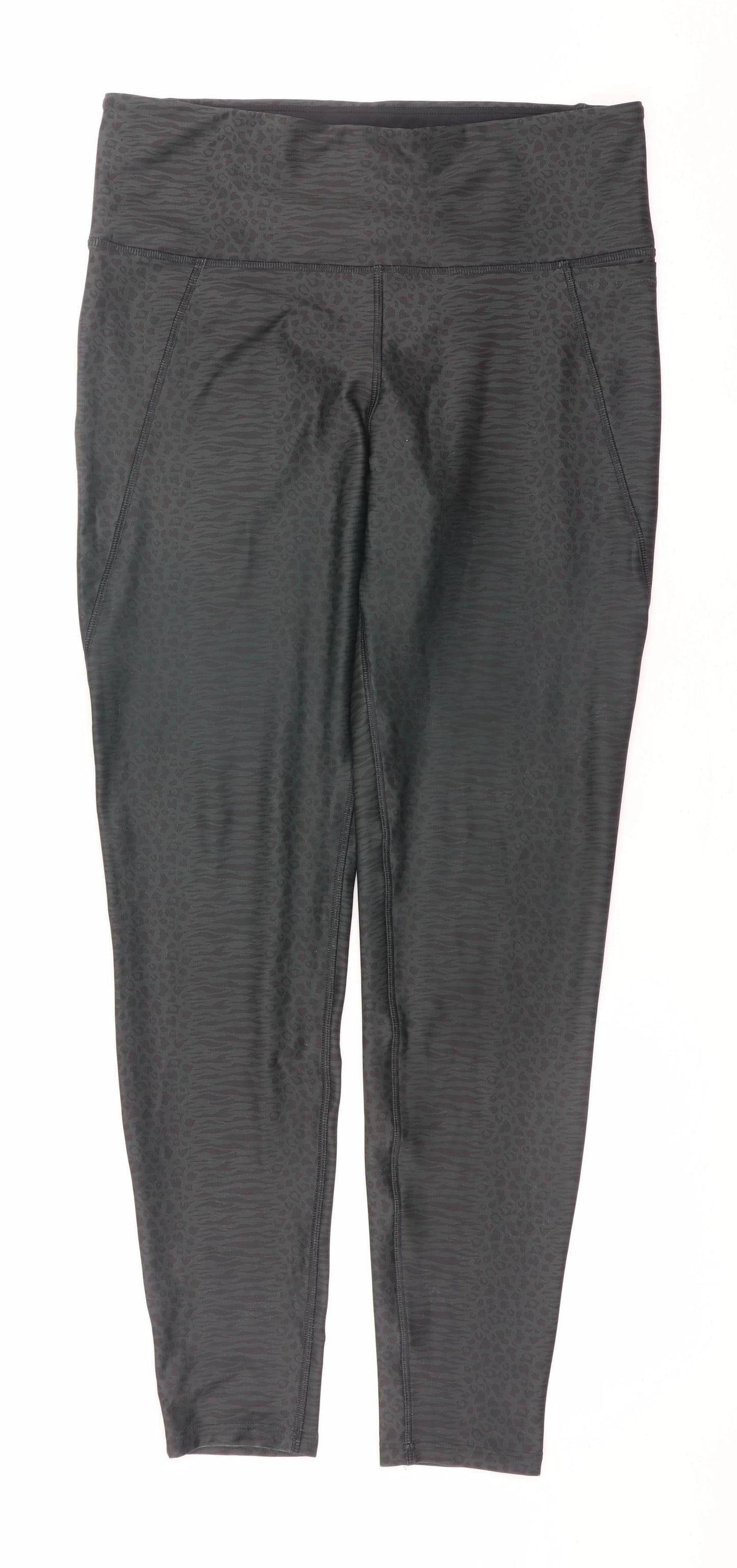 Reebok Womens Black Animal Print High Rise Ankle Leggings L