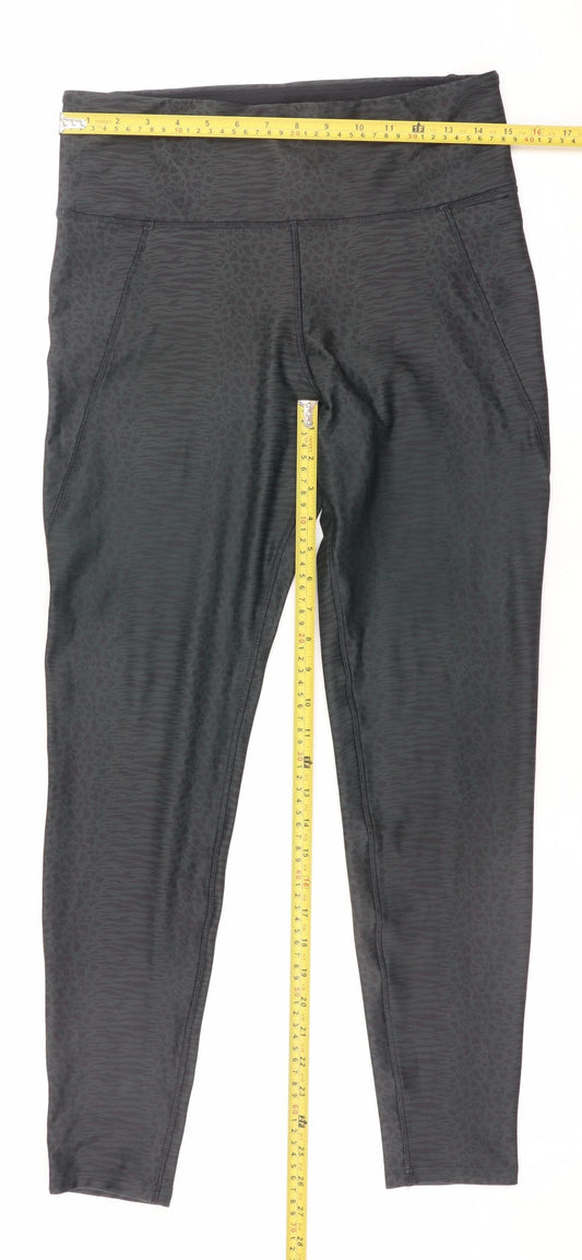 Reebok Womens Black Animal Print High Rise Ankle Leggings L