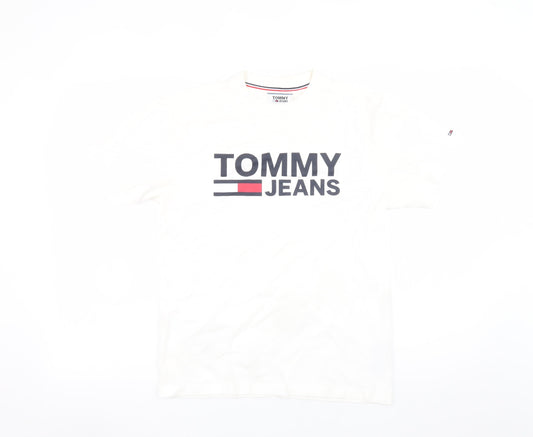 Tommy Jeans Men's White XS Regular Fit Logo Cotton T-Shirt