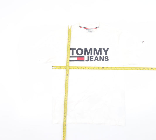 Tommy Jeans Men's White XS Regular Fit Logo Cotton T-Shirt