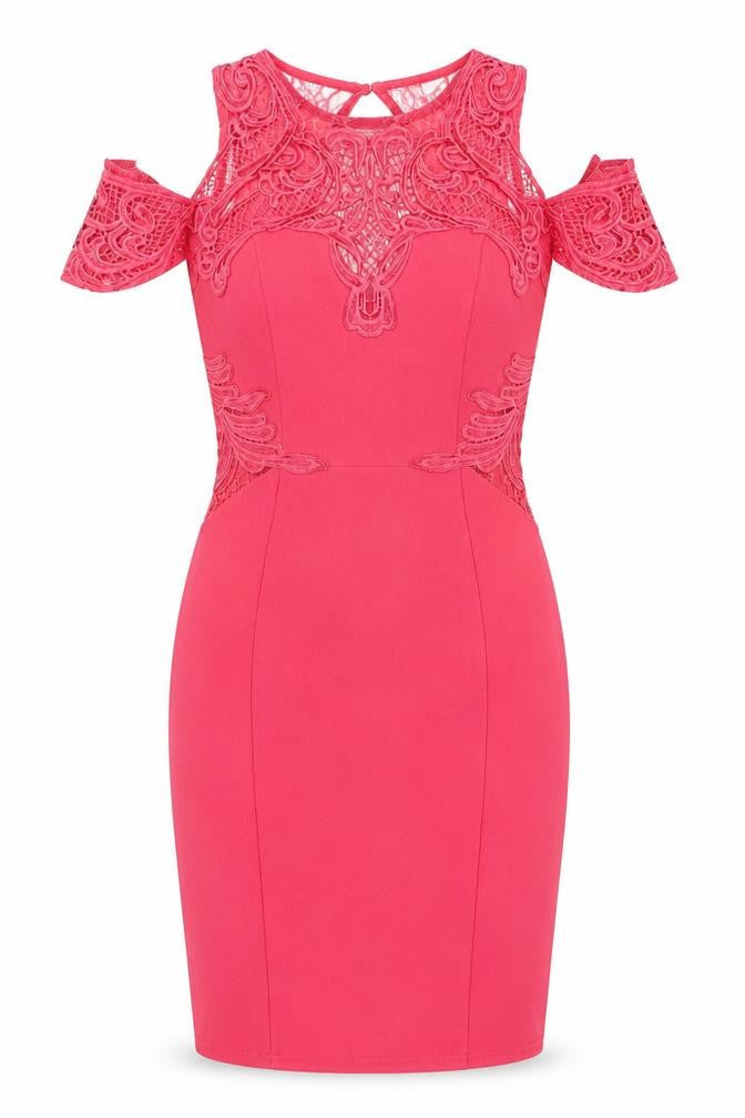Lipsy Women’s Pink Lace Cold Shoulder Bodycon Dress Size 8