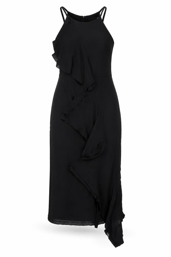 Karen Millen Women Black Size 8 Halter Neck Ruffle Bodycon Dress
