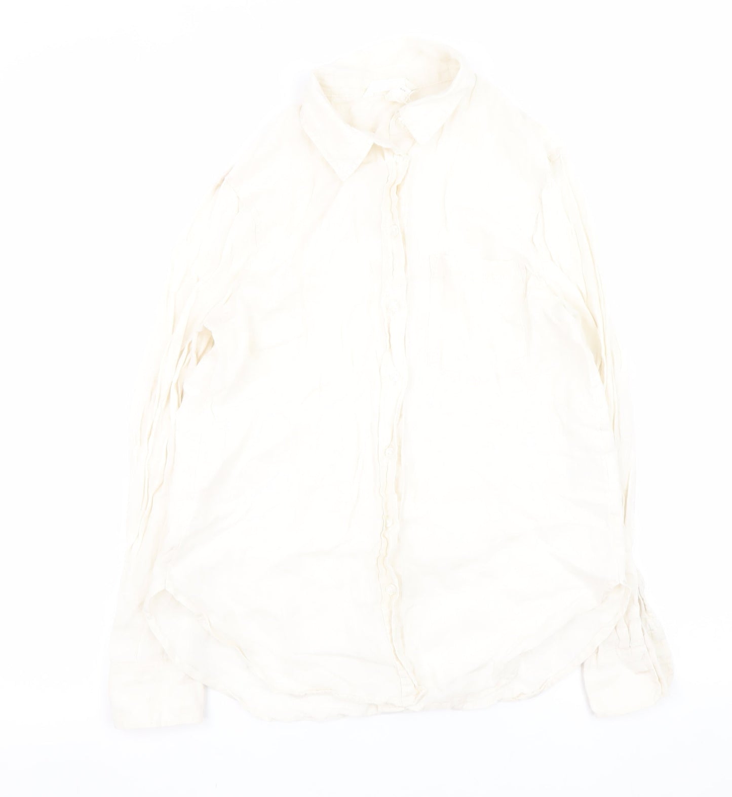H&M Women’s Ivory Linen Button-Up Shirt Long Sleeve XS Lightweight