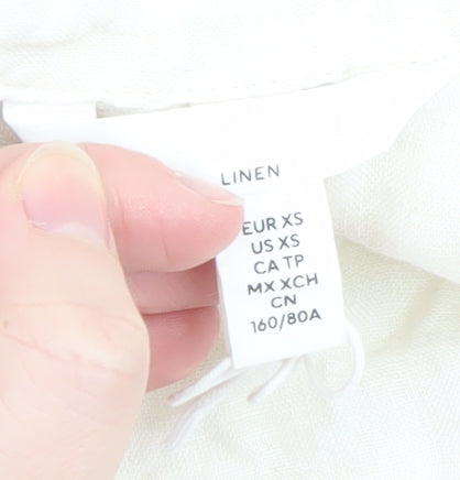 H&M Women’s Ivory Linen Button-Up Shirt Long Sleeve XS Lightweight