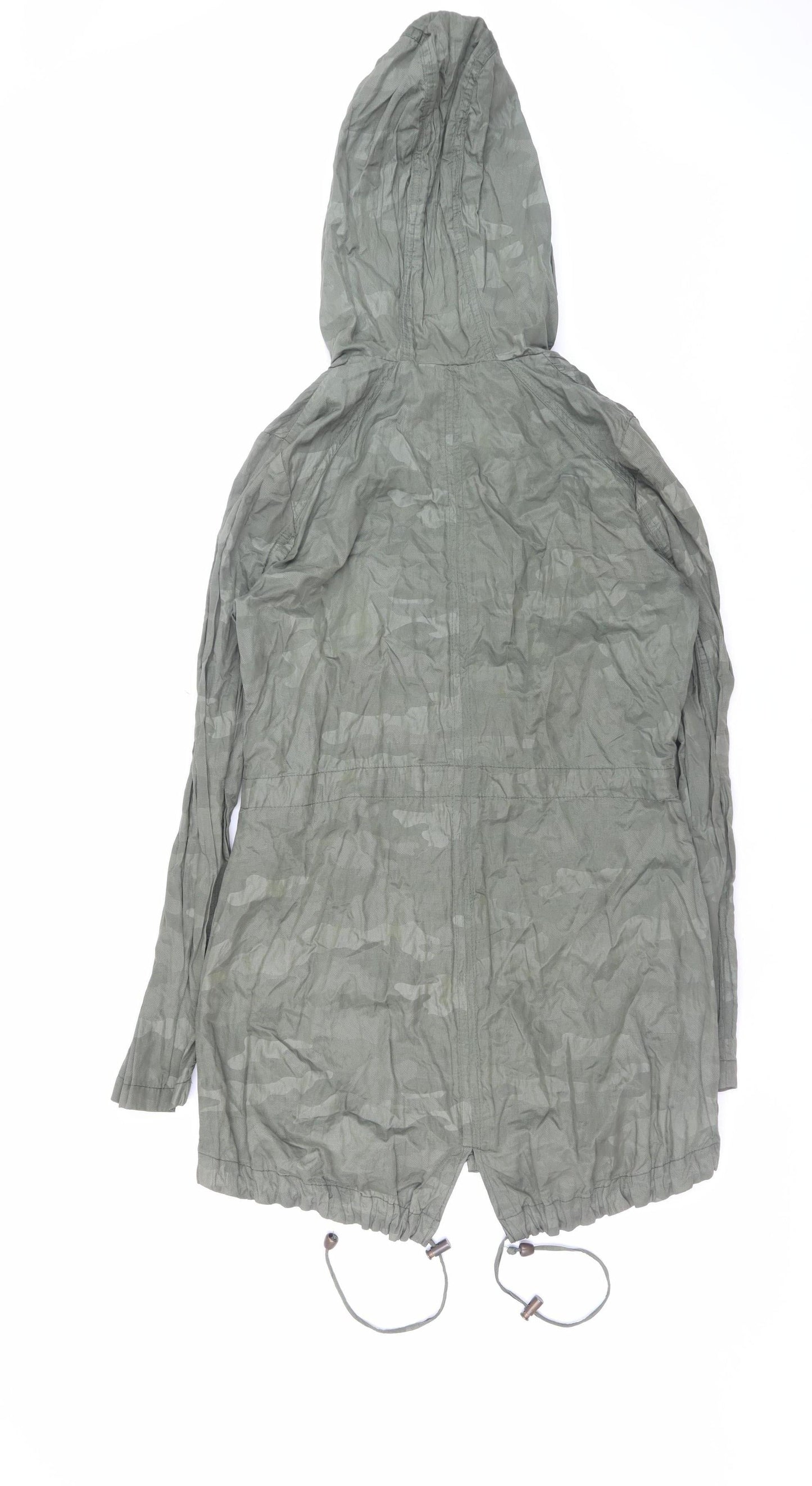 Lipsy Women Green Size 10 Hooded Parka Jacket with Zip & Drawstring