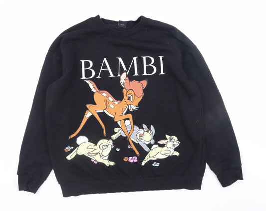 Disney at George Bambi Black Sweatshirt Women L Cotton Blend Pullover