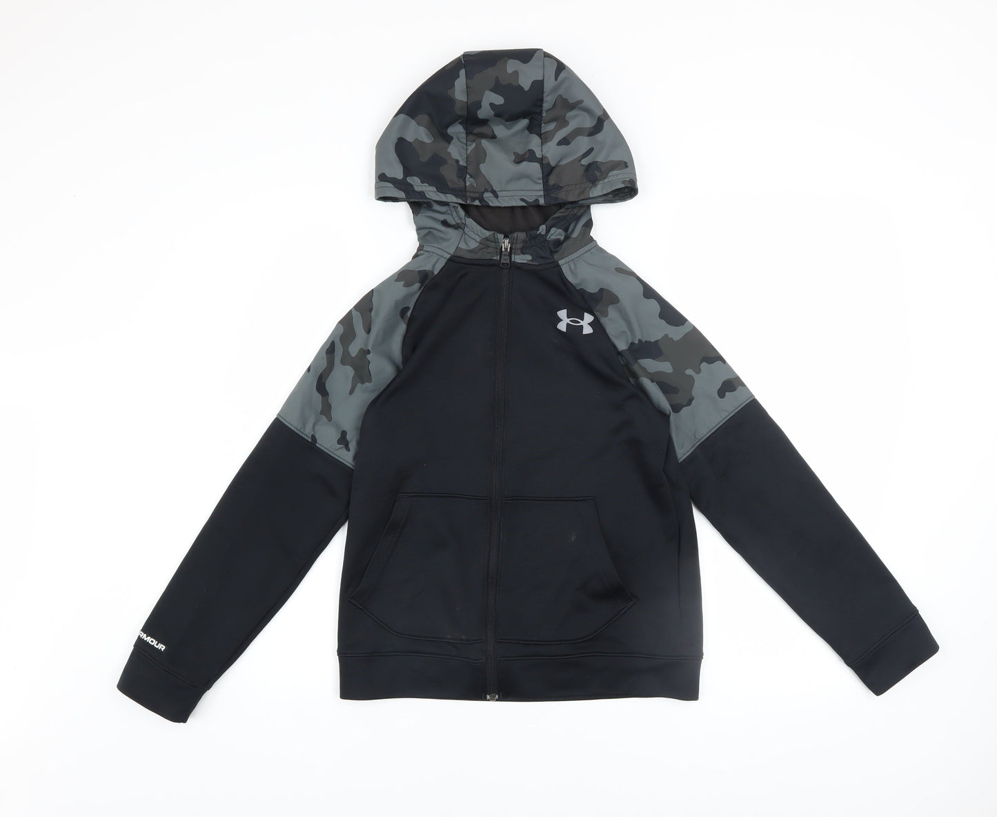 Under Armour Boys Black Camouflage Hooded Full Zip Hoodie Size 10-11 Years