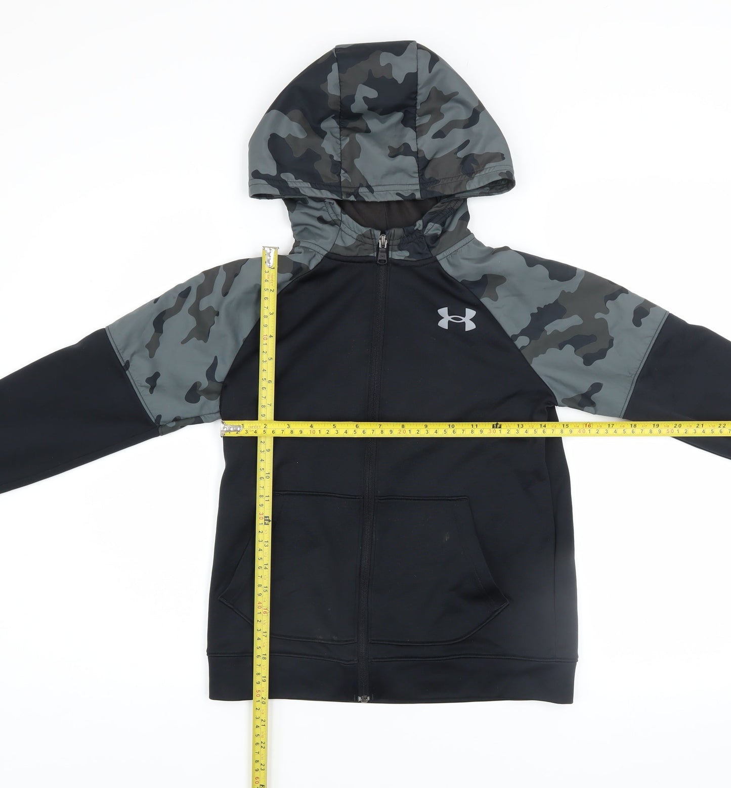 Under Armour Boys Black Camouflage Hooded Full Zip Hoodie Size 10-11 Years