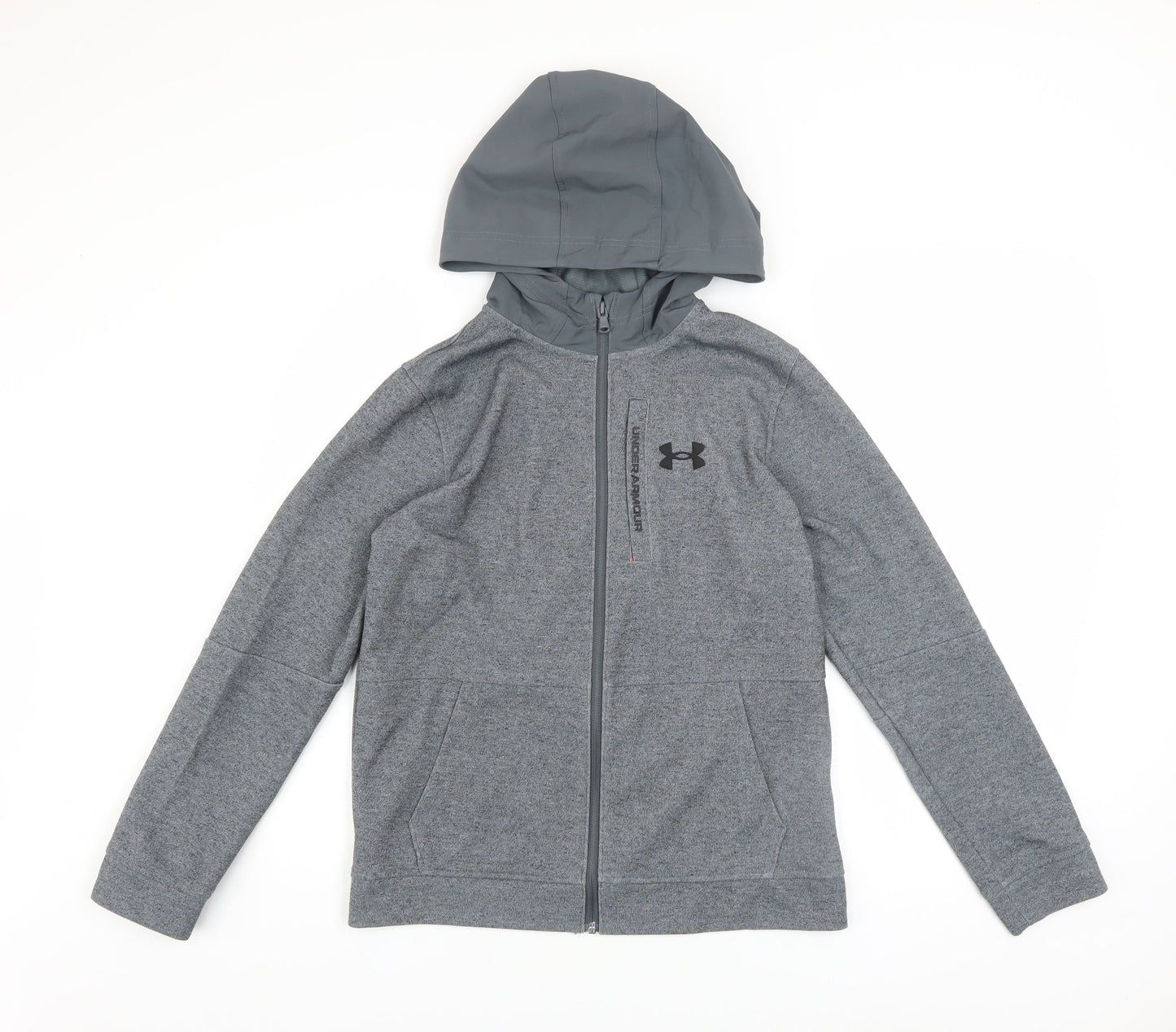 Under Armour Boys Grey Full Zip Hoodie YLG Athletic Sweatshirt