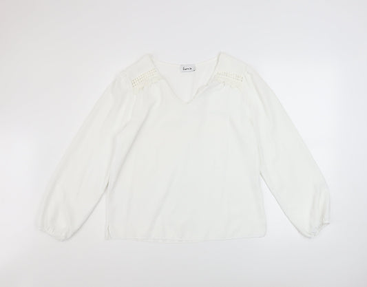 Luna Women White V-Neck Long Sleeve Tunic Blouse Size M