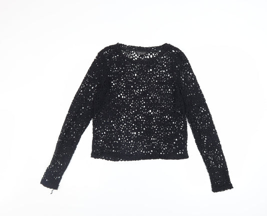 Topshop Women’s Black Crochet Long Sleeve Cropped Blouse UK 12