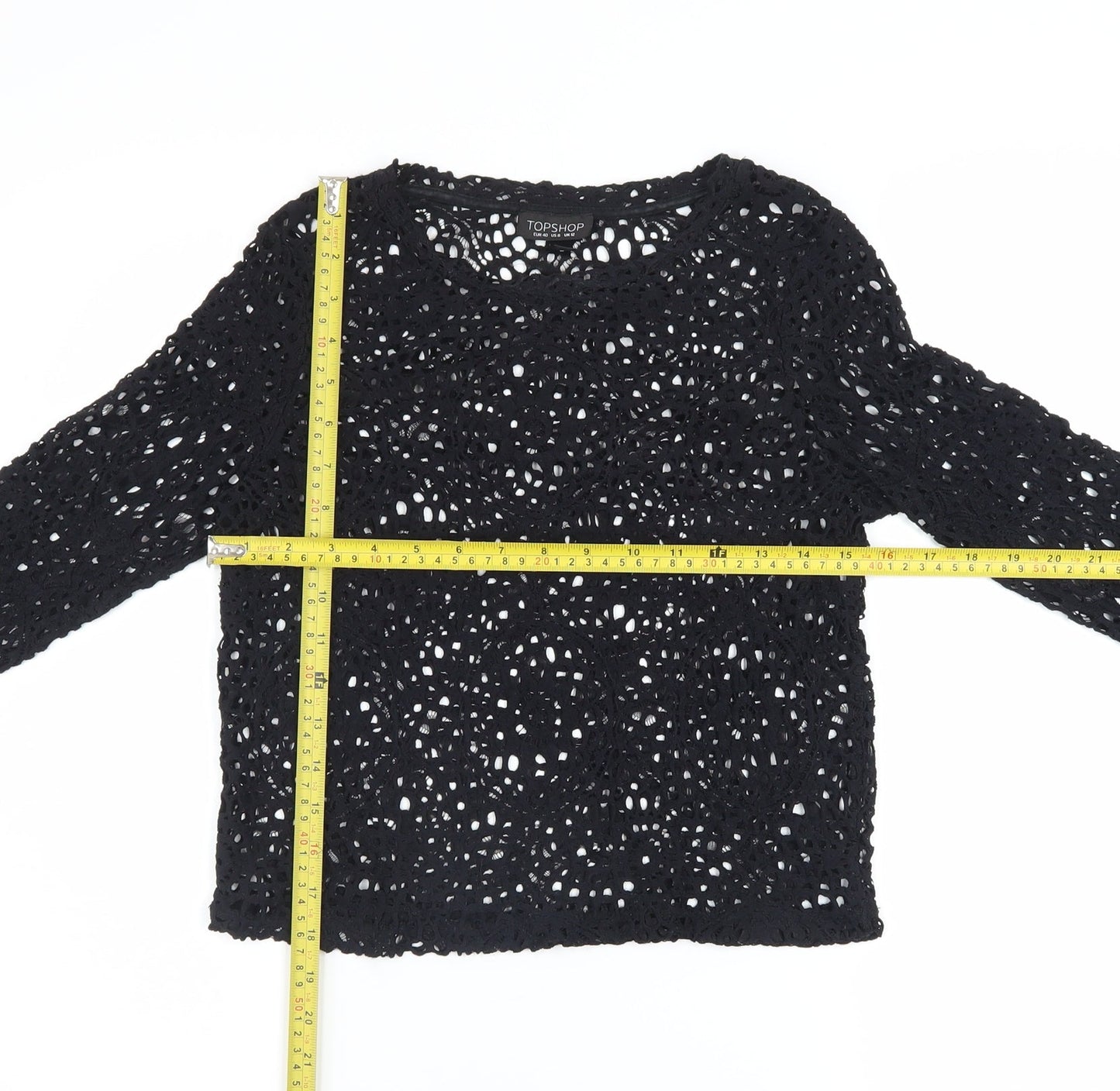 Topshop Women’s Black Crochet Long Sleeve Cropped Blouse UK 12