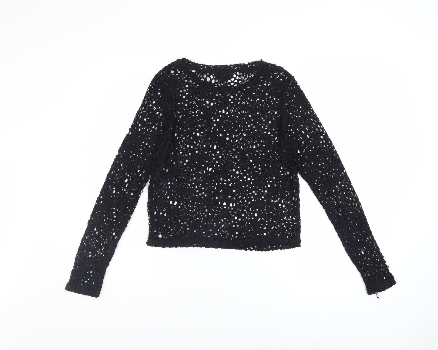 Topshop Women’s Black Crochet Long Sleeve Cropped Blouse UK 12