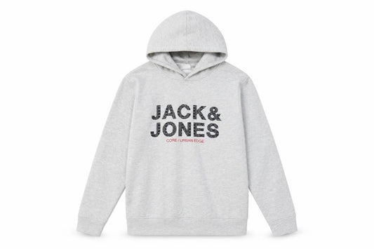 Jack & Jones Men's Grey Pullover Hoodie S Logo Fleece Sweatshirt