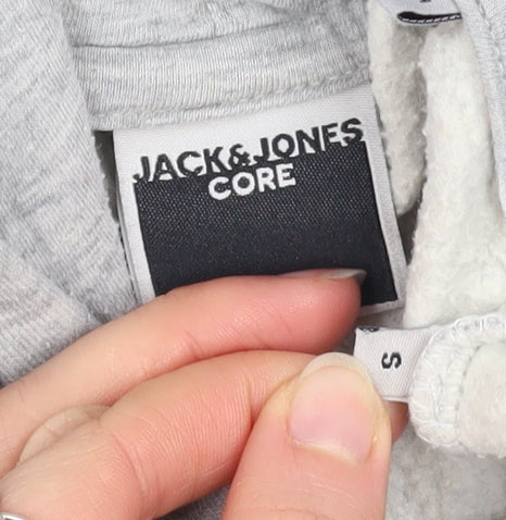 Jack & Jones Men's Grey Pullover Hoodie S Logo Fleece Sweatshirt