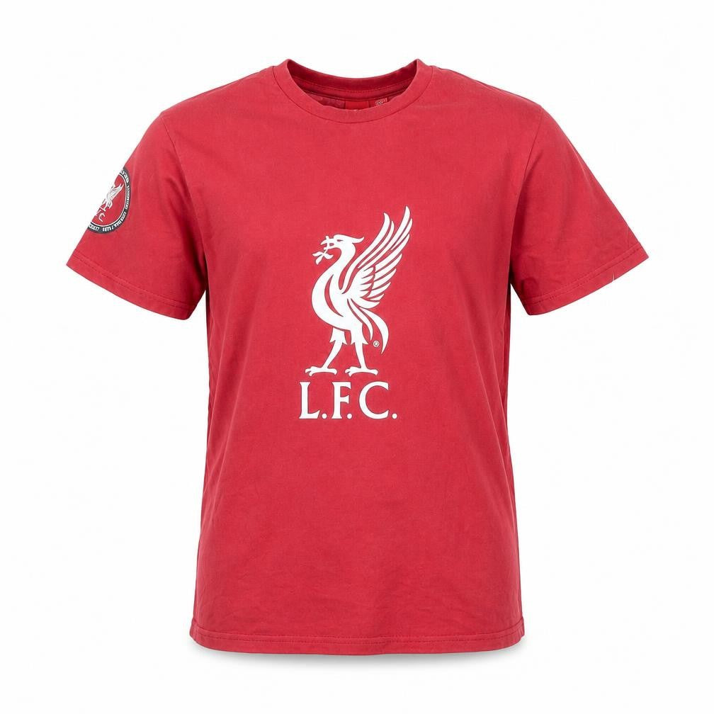 Front view of L.F.C. boys’ red short sleeve cotton t-shirt 12-13 years football logo top