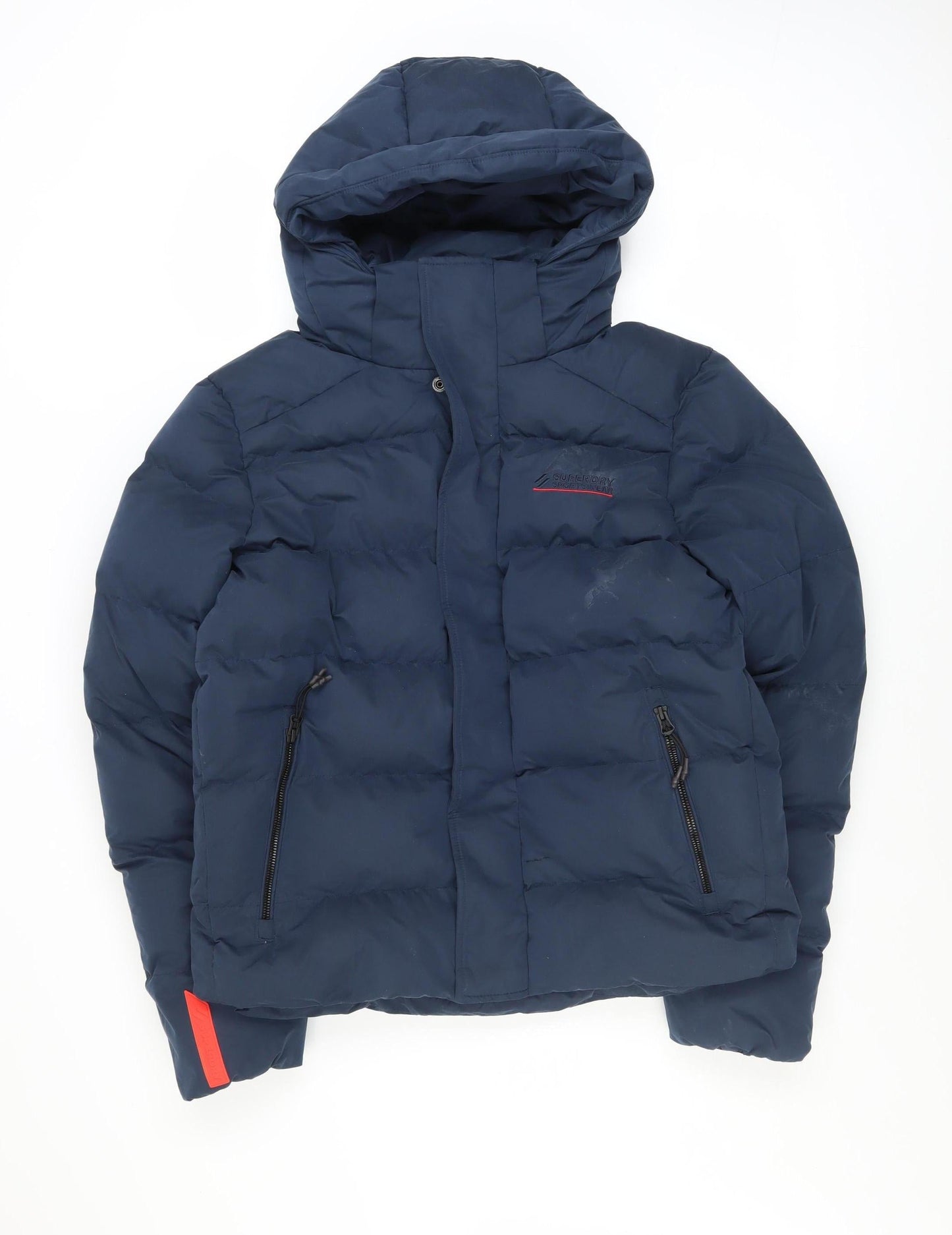 Superdry Mens Blue Hooded Puffer Jacket Size M Winter Casual