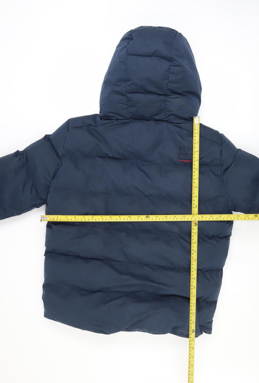 Superdry Mens Blue Hooded Puffer Jacket Size M Winter Casual