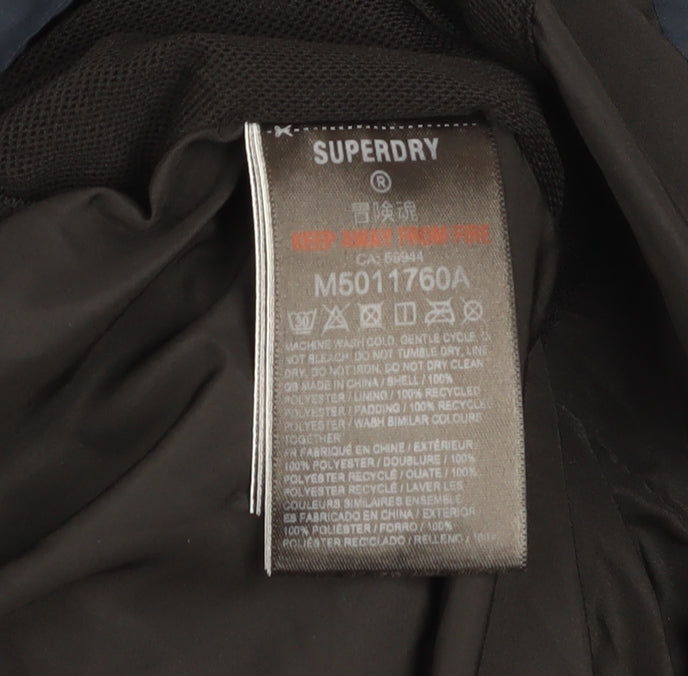 Superdry Mens Blue Hooded Puffer Jacket Size M Winter Casual