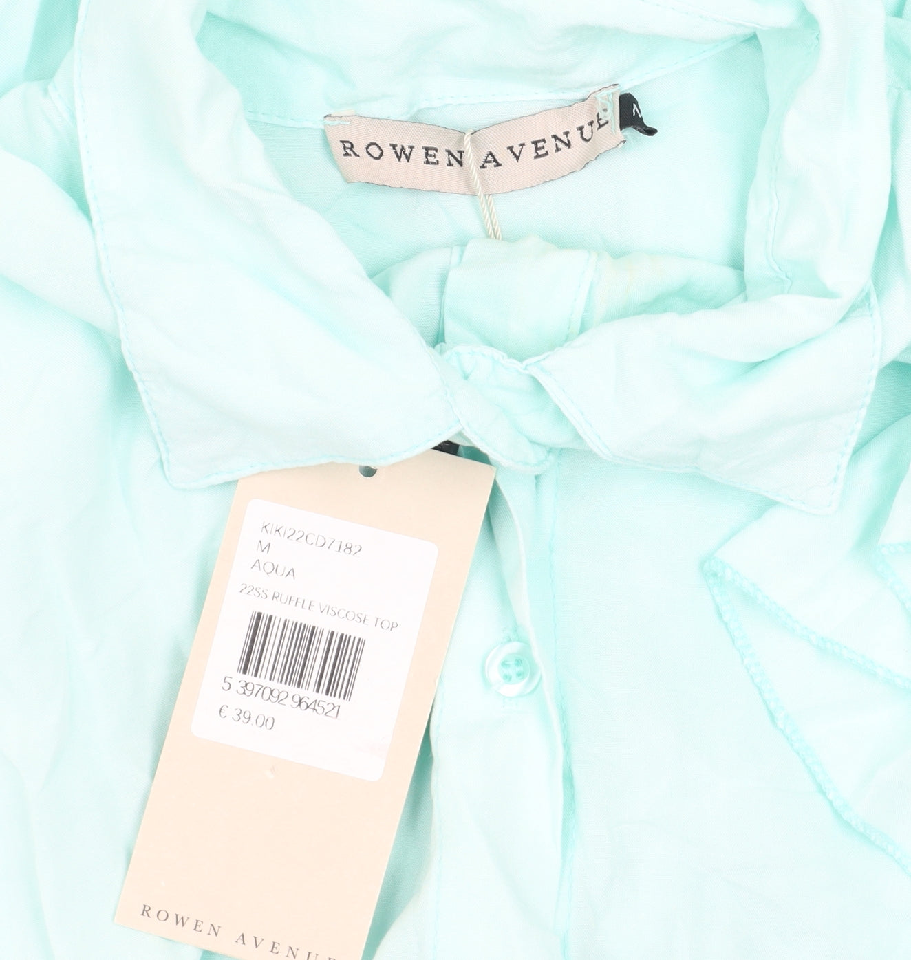 Rowen Avenue Women’s Aqua Blue Ruffle Tunic Blouse M