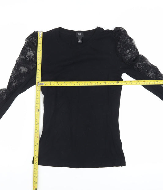 River Island Petite Black Lace Puff Sleeve Cotton Blouse UK 6