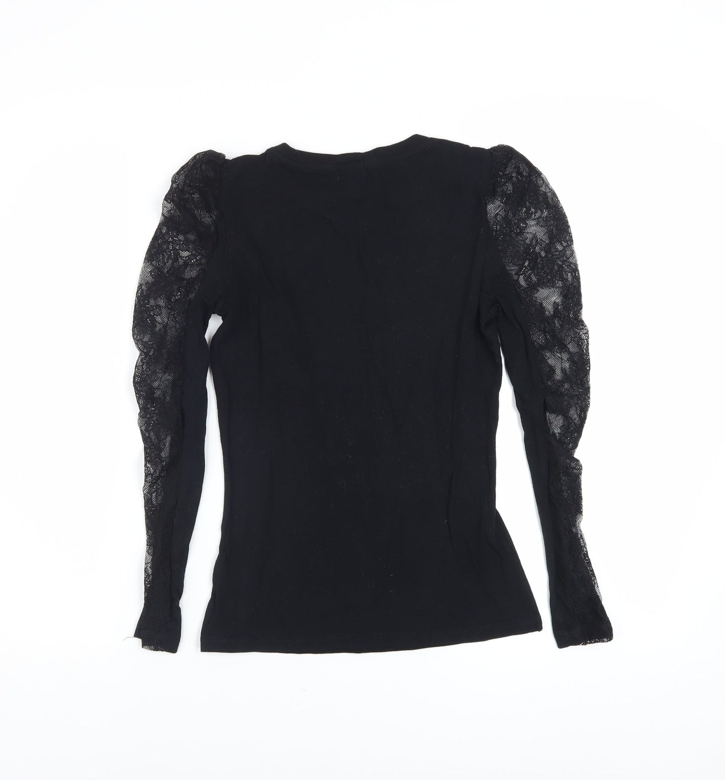 River Island Petite Black Lace Puff Sleeve Cotton Blouse UK 6