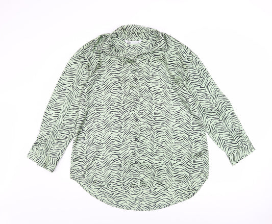 Zara Women’s Green Animal Print Button-Up Shirt XS Long Sleeve Polyester