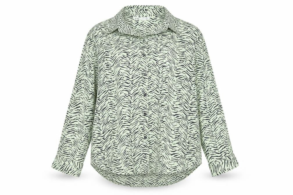 Zara Women’s Green Animal Print Button-Up Shirt XS Long Sleeve Polyester
