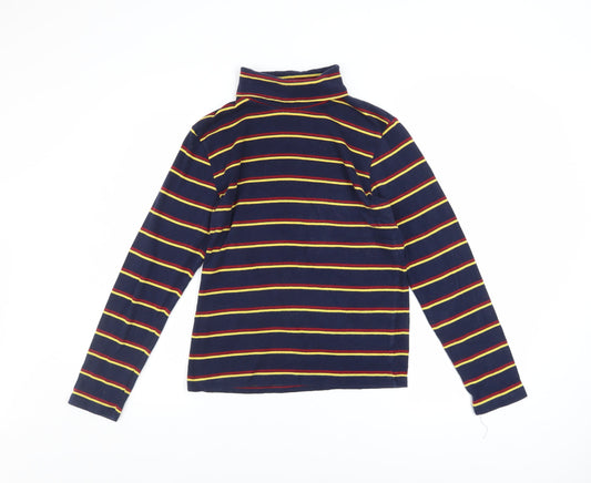 Pop England Women's Blue Striped Roll Neck Long Sleeve Cotton Top Size 4