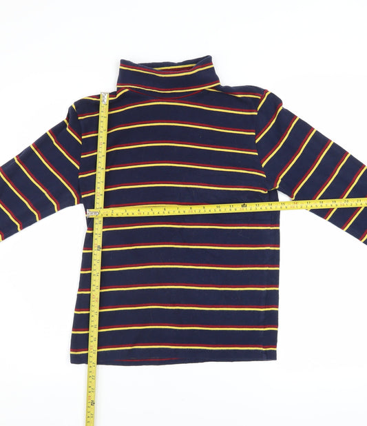 Pop England Women's Blue Striped Roll Neck Long Sleeve Cotton Top Size 4