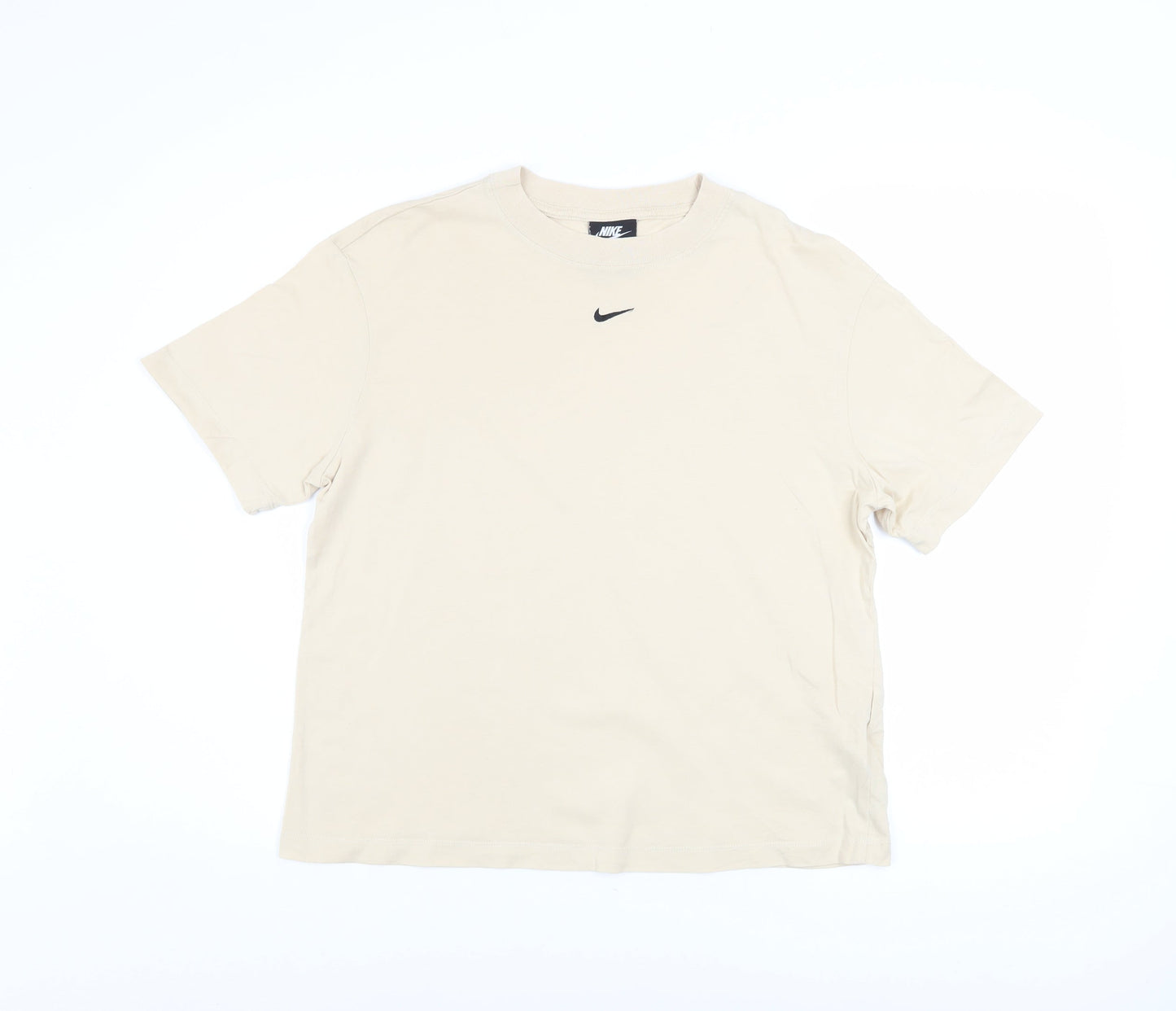 Nike Men Beige Cotton Crew Neck Short Sleeve T-Shirt Size S
