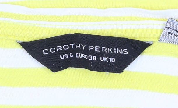 Dorothy Perkins Women’s Yellow Striped Cotton T-Shirt UK Size 10