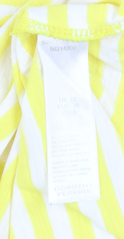Dorothy Perkins Women’s Yellow Striped Cotton T-Shirt UK Size 10