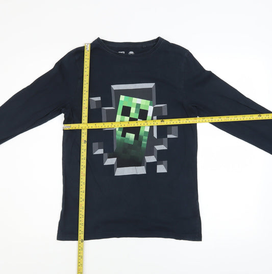 Next Boys Black Long Sleeve Minecraft Creeper Graphic Cotton T-Shirt 12 Years