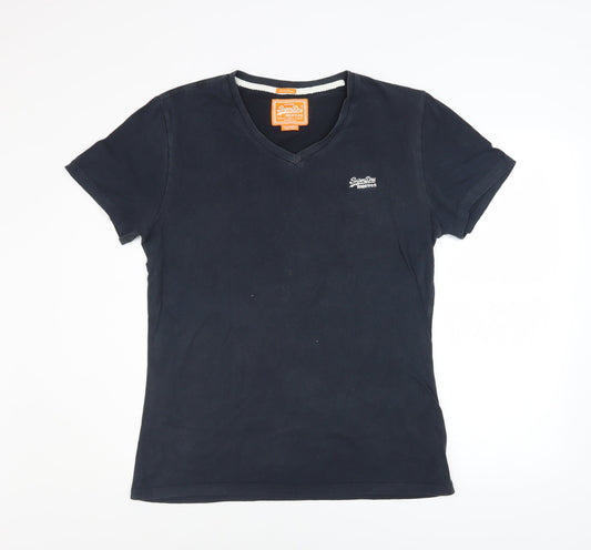 Superdry Men's Navy V-Neck Cotton T-Shirt Large Classic Fit