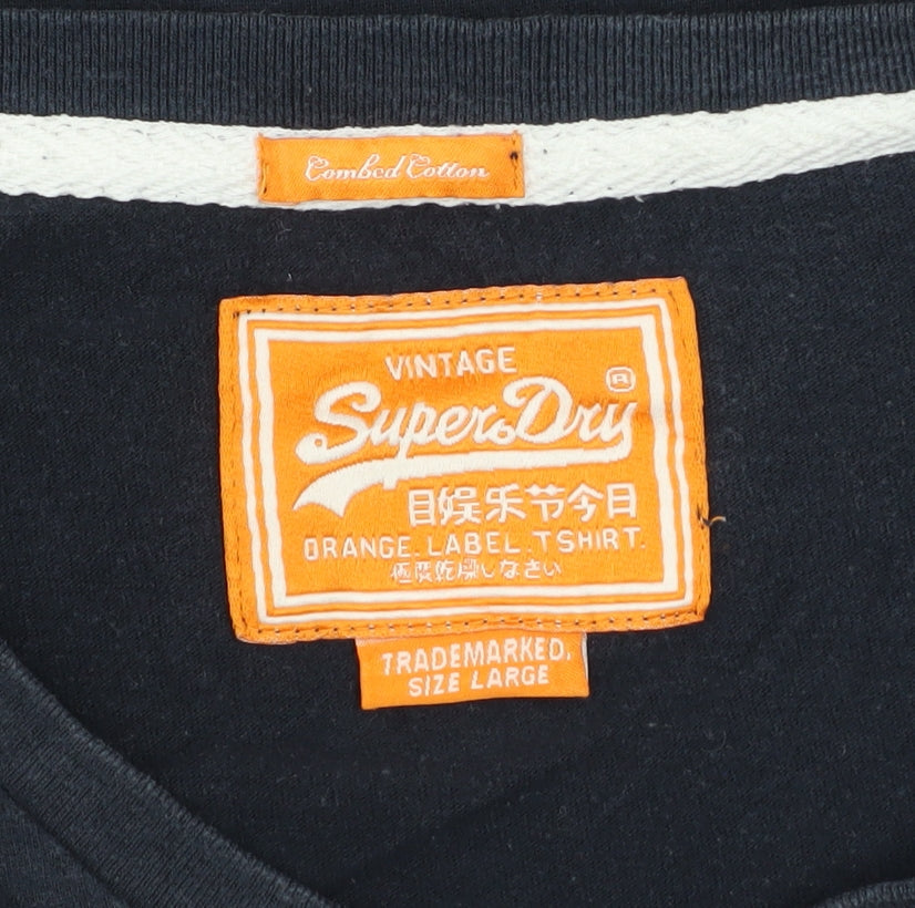 Superdry Men's Navy V-Neck Cotton T-Shirt Large Classic Fit