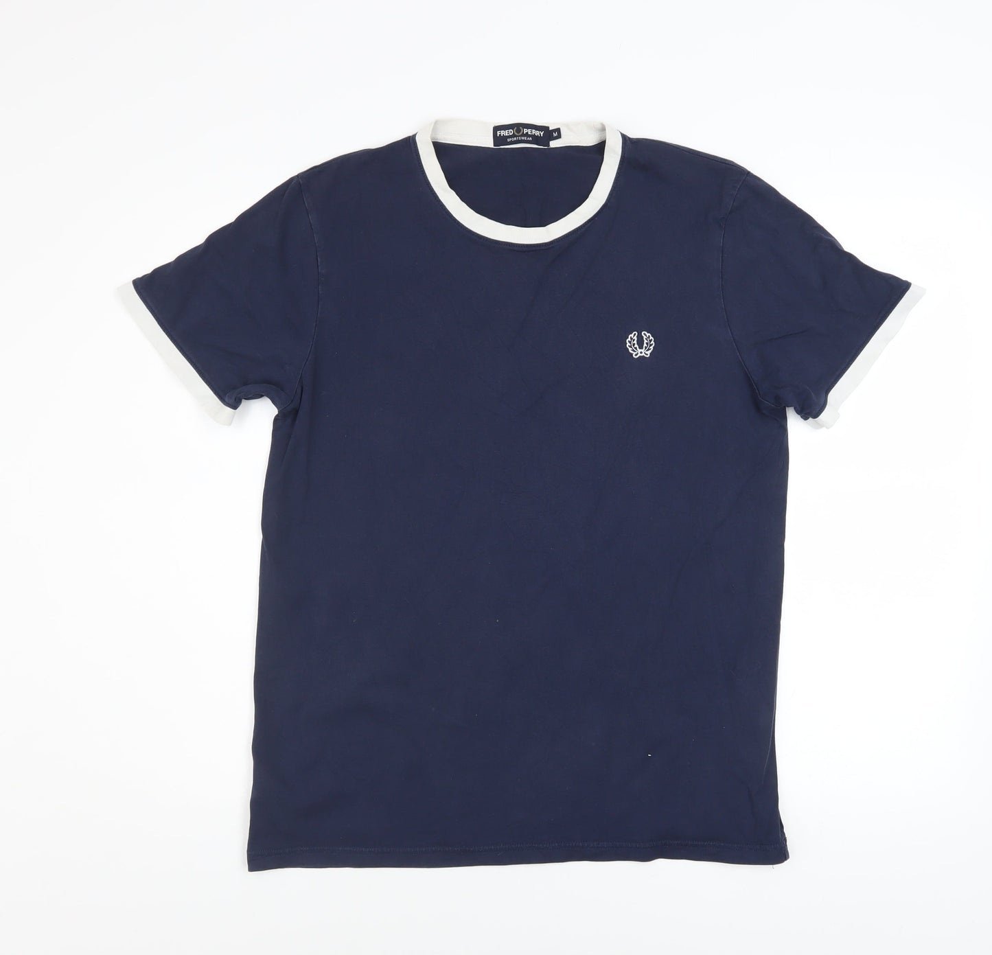 Fred Perry Men's Blue Crew Neck Short Sleeve Cotton T-Shirt M