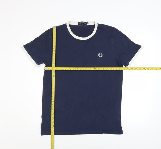 Fred Perry Men's Blue Crew Neck Short Sleeve Cotton T-Shirt M