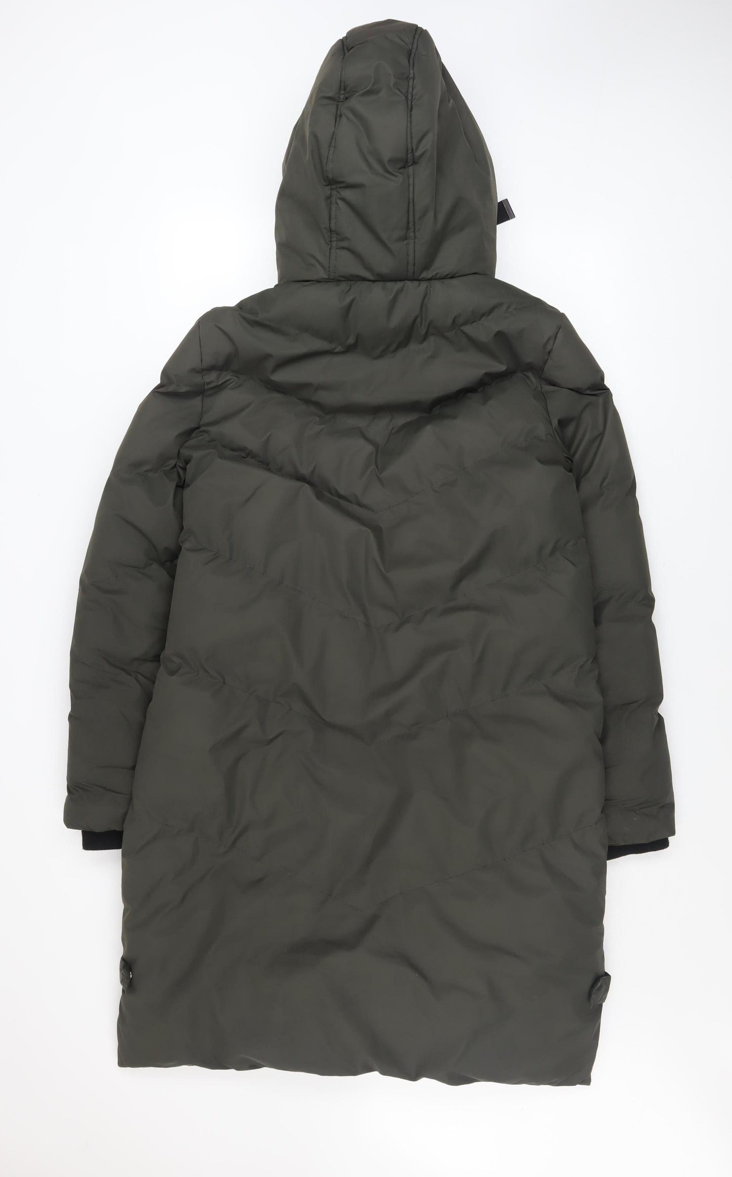 AX Paris Women's Green Long Puffer Coat Hooded Size 10