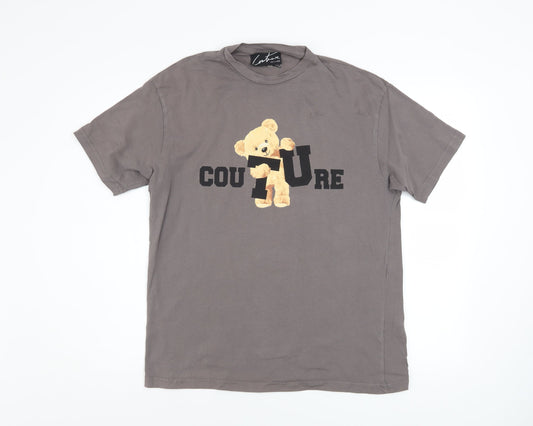Couture Women's Grey Bear Print Cotton T-Shirt UK 6