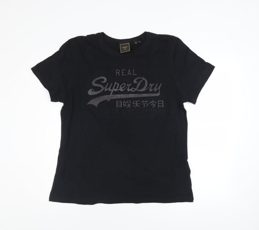 Superdry Womens Black Cotton Basic T-Shirt Size 16