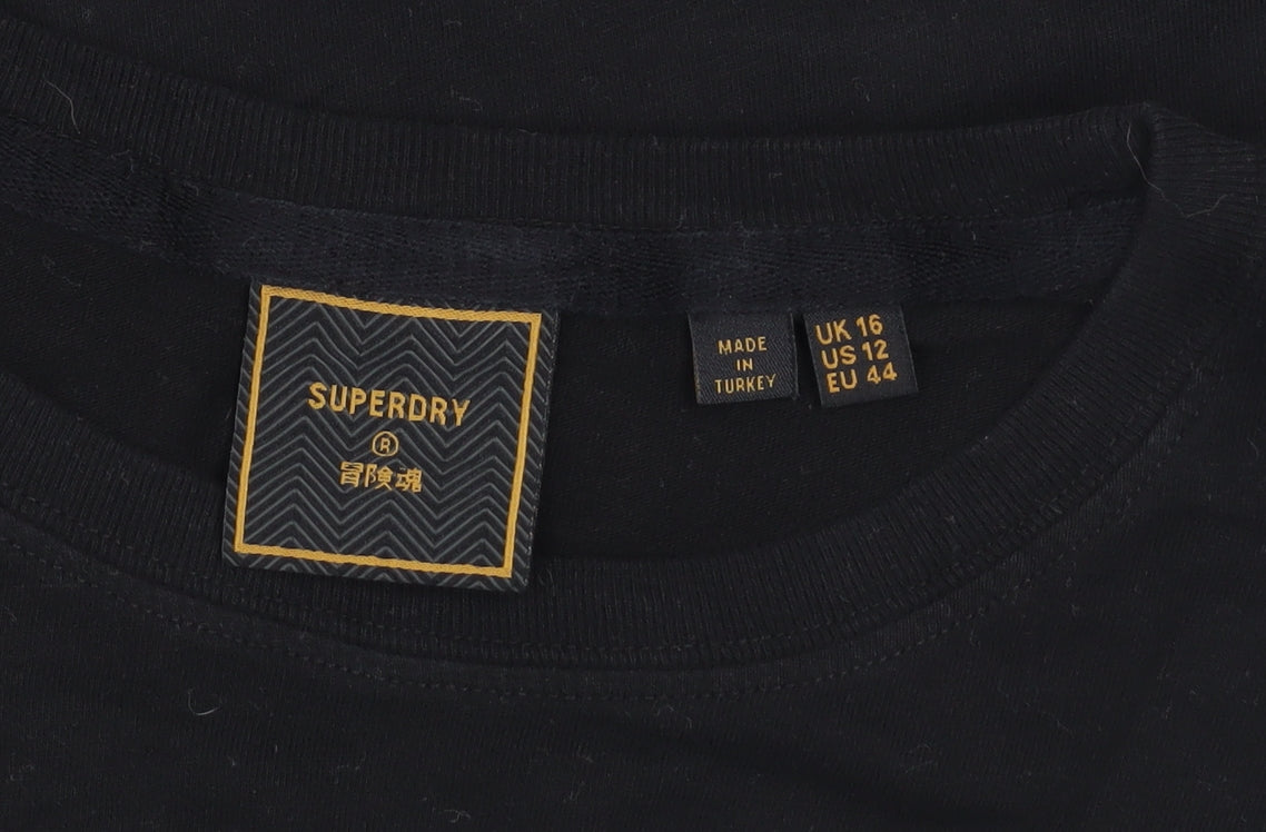 Superdry Womens Black Cotton Basic T-Shirt Size 16