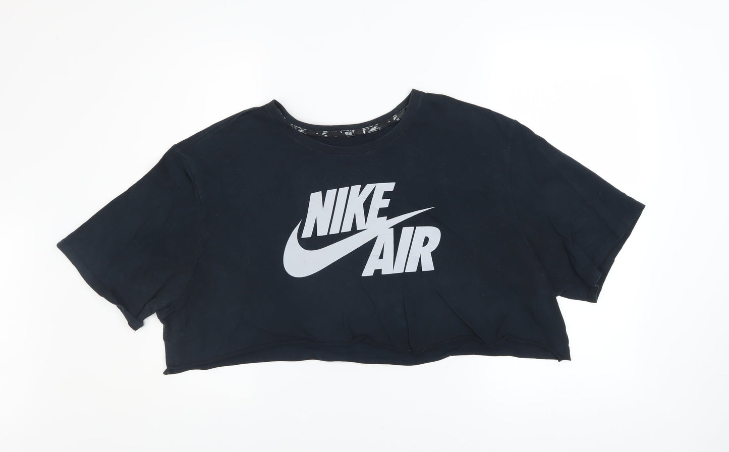 Nike Women's Black Cropped Air T-Shirt, Size 2XL, Relaxed Fit