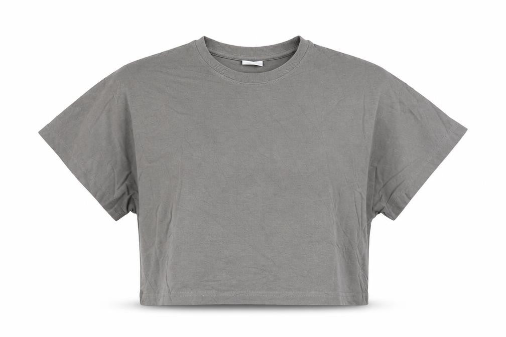 Front view of Zara girls’ grey cropped cotton t-shirt 13-14 years relaxed fit
